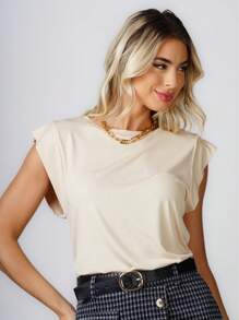 Women's Elegant Viscolycra Shoulder Pad Muscle Top - 米色 - 查看 5