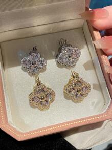 2 件时尚奢华方晶锆石花卉图案百搭优雅女士派对珠宝耳环 - 時尚耳環 - 查看 10