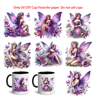 6pcs/7pcs Set UV DTF Purple Butterfly Design Print Stickers, Waterproof Decals Suitable For 16oz Glass Cups, Libbey Cups, Stainless Steel Tumblers, Colorful Printed Vinyl Transfer Stickers, For Mugs, Fridges, Water Bottles, Coffee Cups, DIY Decoration (Cups Not Included)