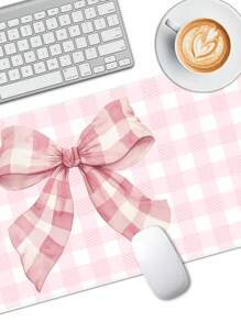 1 件粉色格子蝴蝶结图案鼠标垫，橡胶材料台式垫，适用于台式电脑/笔记本电脑、办公/游戏键盘垫、防滑鼠标垫 - 彩色 - 查看 5