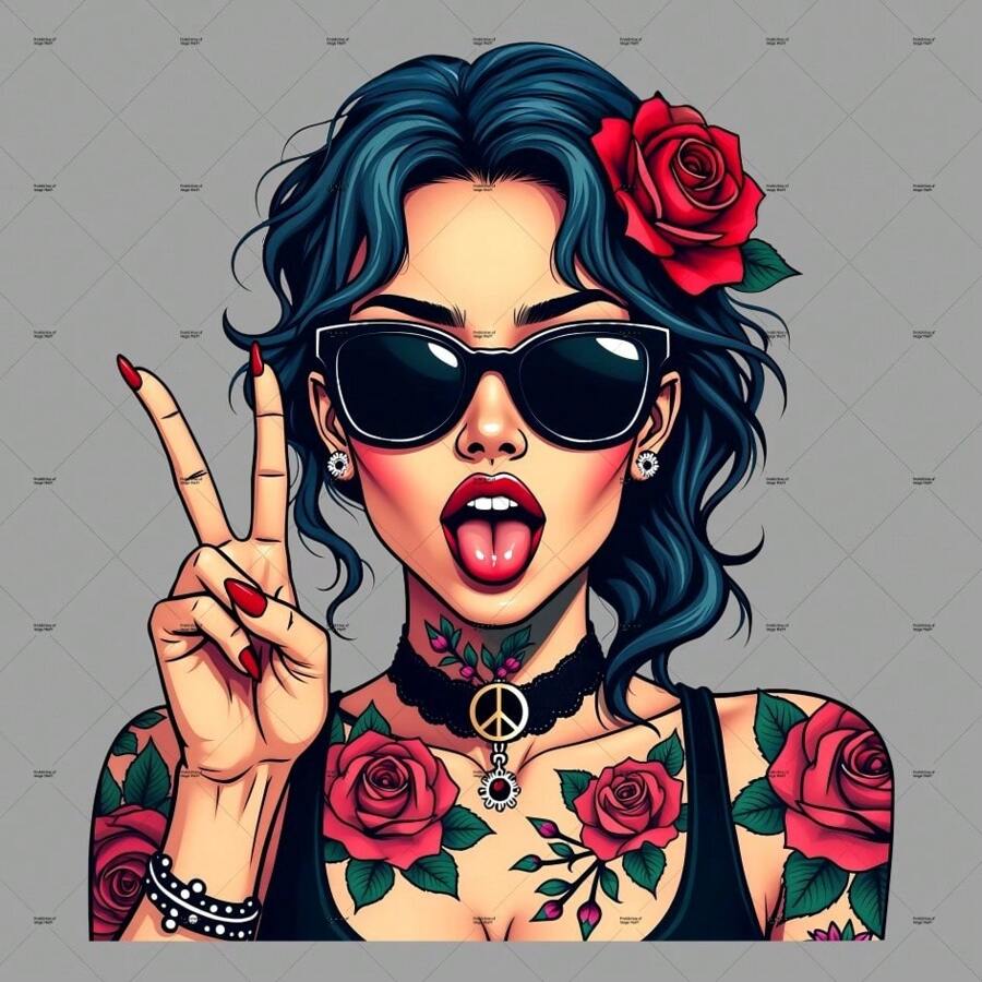 1 件/2 件/3 件 Edgy Woman With Roses 艺术补丁图案熨烫转印贴纸，适用于 T 恤、运动衫、牛仔裤、包包、服装配饰、口罩、牛仔裤和背包、帽子、枕头 - 可洗且持久