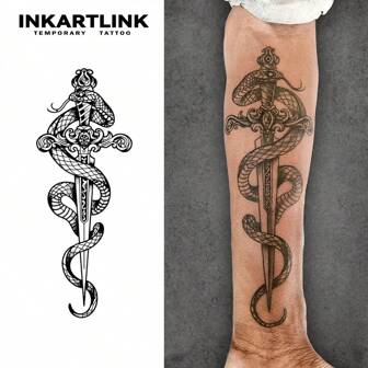  1pc 8*18cm INKARTLINK Herbal Juice Snake Pattern Temporary Tattoo, Magic Tattoo, Semi-Permanent Tattoo, Realistic Fake Tattoo, Long-Lasting 1-2 Weeks
