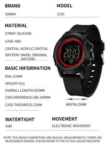 SANDA. Montre homme d'alarme SANDA, montre de mode électronique, montre de sport outdoor, montre de luxe multifonctionnelle étanche 5 bars, montre numérique LED