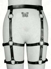 1pc Women's Sexy Lingerie Accessories - Fashionable PU Leather Waist Belt, Gothic Style Thigh Garter, Body Shaping Waist Cincher - Black - View 4