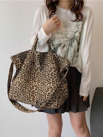 Summer Large Capacity Commuter Tote Bag, New Leopard Print Fashion Casual Shoulder Crossbody Bag, Real Product Photography May Have Color Difference Due To Lighting And Display Variations