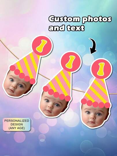 Custom Banner Birthday, Birthday Bunting Banner, Photo Banner, Birthday Face Banner, First Birthday Party, Face Party Banner Digital Back To School, Son, Daughter,Christmas Gift