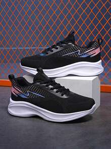 Women's Casual Sports Running Textile Shoes, Breathable Mesh Design, Anti-Slip MD Sole, Comfortable For Outdoor, Commute, Shopping In All Seasons - Black - View 1