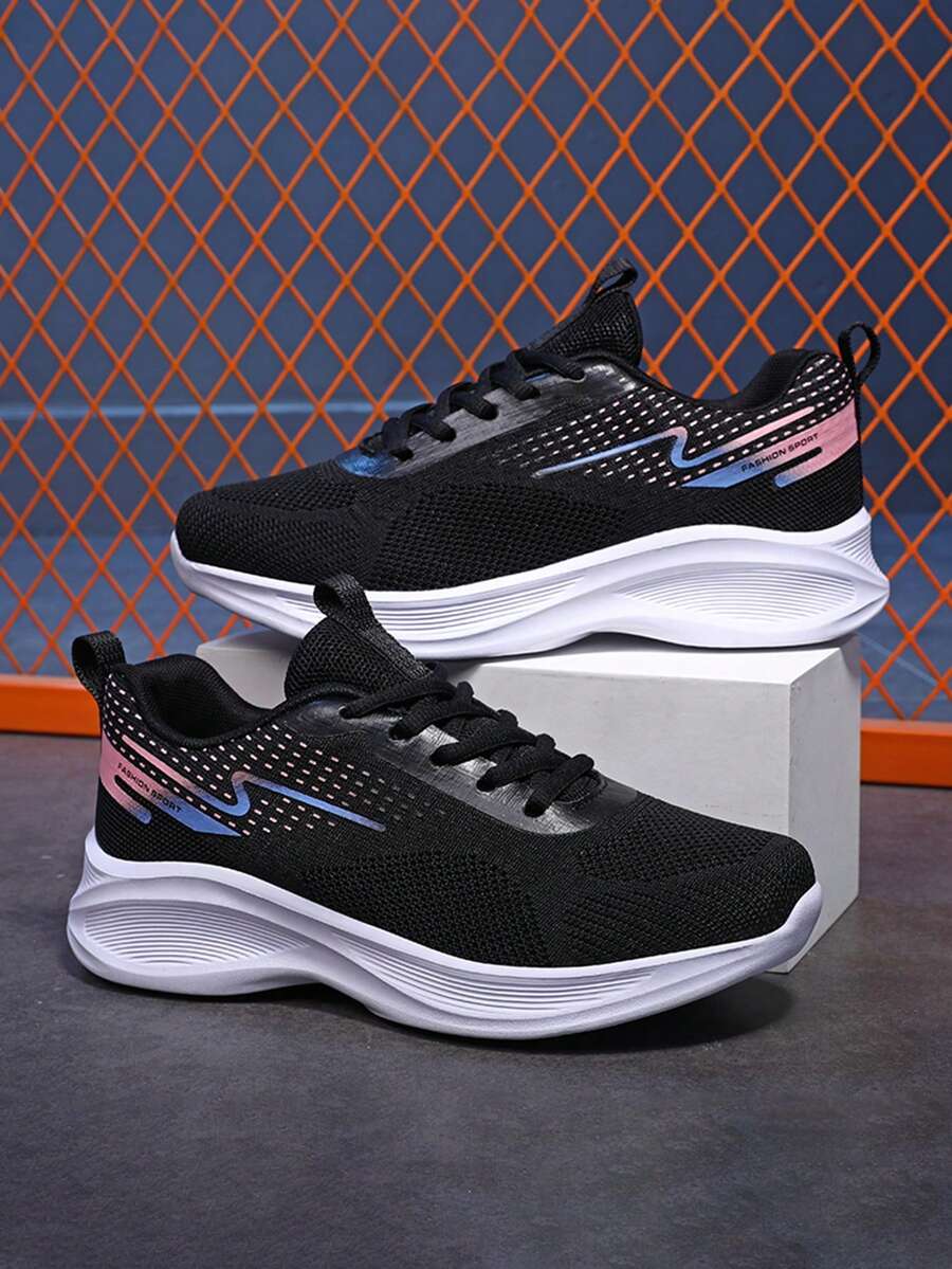 Women's Casual Sports Running Textile Shoes, Breathable Mesh Design, Anti-Slip MD Sole, Comfortable For Outdoor, Commute, Shopping In All Seasons - Black - View 1