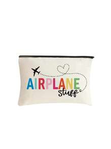 Bolsa portátil estampada con motivos de "cosas de avión" en multicolor - de poliéster con cremallera y sin forro, con anilla - ideal para guardar pasaportes, teléfonos y talla grande, para viajes, la escuela y artículos esenciales, bolsa de viaje, bolsa de cosméticos