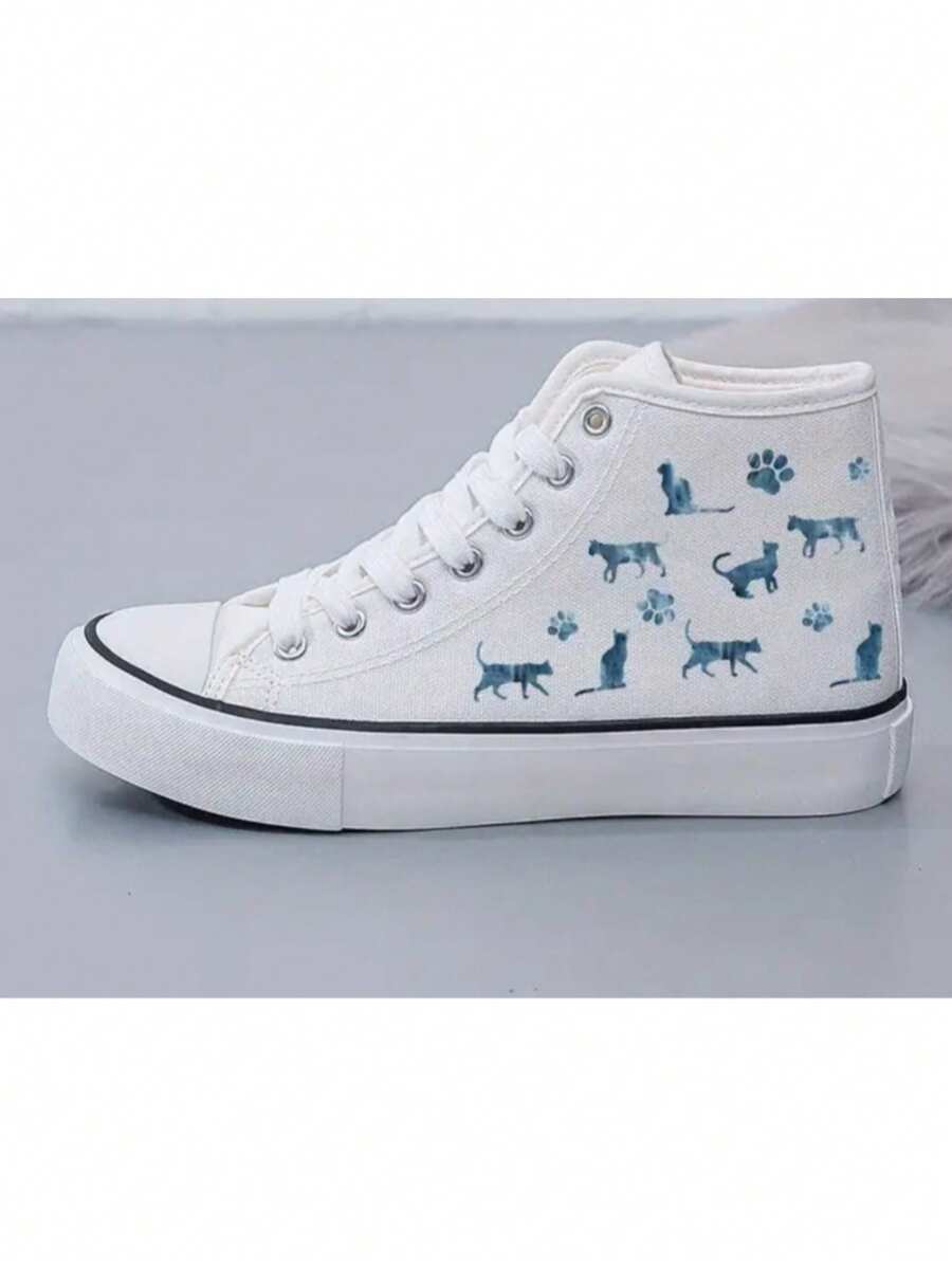 Tenis mujer hombre bota choclo urbano casual zapato deportivo cómodo gato confort moda unisex 22mx-28mx lona calidad premium gatitos - Blanco - Ver 1