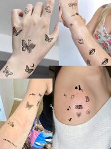 STARTTOOS 30PCS Combination Set Mini Pattern Butterfly Heart Smiling Face Flower Plant Sun Moon Unisex Temporary Tattoo Stickers For Daily Party Holiday Gift Finger Wrist Behind Ear Shoulder Neck Collarbone Body Skin - Black - View 5