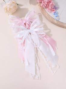 1 件女孩用丝带和珍珠蝴蝶结发夹爪 - 彩色 - 查看 1