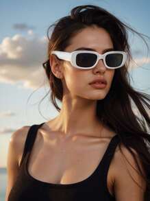 1 PC Small Rectangle Sunglasses Women Oval Vintage Brand Designer Square Sun Glasses For Women Shades Female Eyewear Anti-Glare UV400 For Women And Men, Suitable For Beach, Holiday And Casual Wear Fashion Glasses For Women Shades For Ladies Eyeglasses Fall Winter Outfits Beach Accessories Vintage Y2k Basics Business Casual Gifts