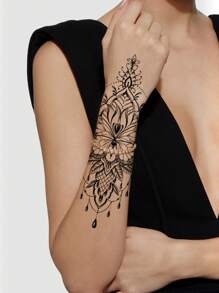 5 pezzi Tatuaggi temporanei neri - Tatuaggi all'henné autentici, tatuaggi naturali e temporanei su mani/braccia, tatuaggi temporanei stile mandala - 2 disegni unici, adatti per i vegetariani, ottimi per festival/matrimoni. Adesivi per tatuaggi temporanei all'henné dipinti a mano - henné rosso, tatuaggi temporanei impermeabili per il corpo delle donne, tatuaggi tradizionali all'henné rosso - 2 adesivi per la pelle sicuri, perfetto vestibilità. Tatuaggi finti ipoallergenici, durano 3-5 giorni, facili da applicare e rimuovere.