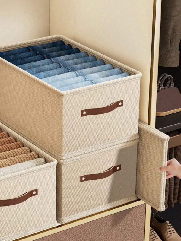 1 pieza Caja de almacenamiento plegable de tela de Oxford beige, sin compartimentos, para organizar ropa, vaqueros y suéteres en el armario. Decoraciones de otoño, decoración festiva, decoración de habitación, decoración del hogar, decoración de otoño, decoración de dormitorio