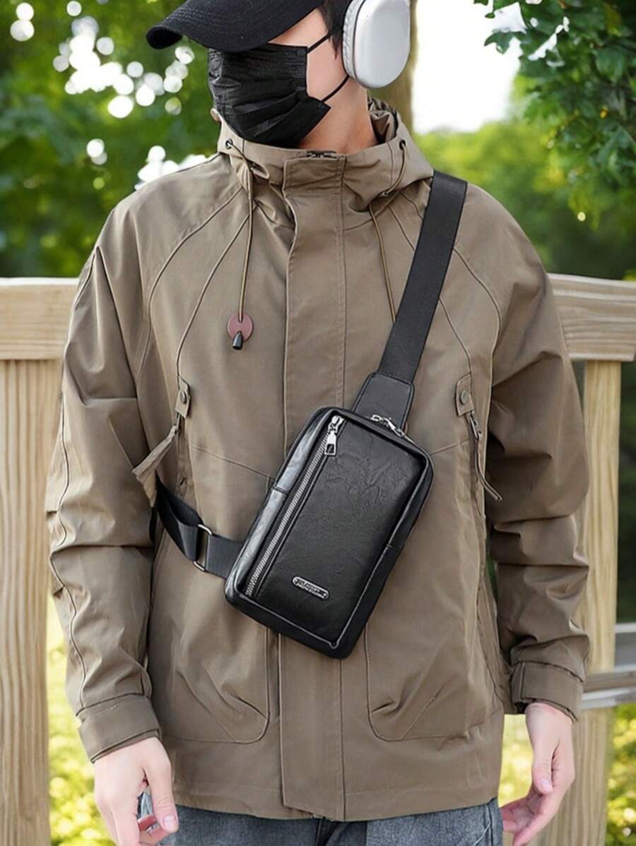 1pc Fashionable Minimalist One Shoulder Messenger Bag, Men's Chest Bag For Daily Use And Travel - Multicolor - View 1