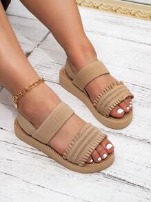 Lente- en zomermodellen Khaki houten oorrandversiering brede leest sandalen (omtrek verbreding, 2 meter breder dan de normale omtrek), geschikt voor Europa en de Verenigde Staten en het Midden-Oosten Eenvoudige en modieuze platte sandalen, dikmakende en verbredende vakantieschoenen Zomerschoenen Strandschoenen, lichtgewicht en comfortabel zacht Schokabsorberend en ademend Brede damespantoffels