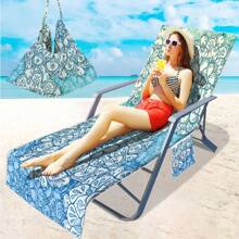 Housse de chaise de plage pliable pouvant être pliée en un sac à porter à l'épaule, avec des poches latérales pour ranger lunettes et téléphone. Convient pour les chaises de plage, serviettes, chaises de piscine et transats. Facile à transporter. Été, accessoires de voyage, vacances, décorations de salle de bain, essentiels de plage