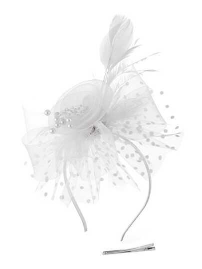 1 Peça Fascinador de Flor de Tule Branco para Mulheres com Tiara e Presilha, Chapéus Fascinadores para Casamento, Chá da Tarde, Kentucky Derby, Presentes, Acessórios de Cabelo