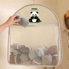 1pc Panda-Themed Nylon Hanging Storage Organizer For Underwear & Socks - Breathable Mesh Wall Or Door Mounted Bag With Multiple Compartments, Ideal For Bedroom, Bathroom & Kitchen, Portable Closet