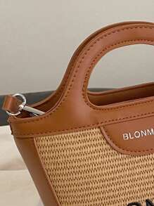 1pc Brown PU Bucket Bag, Premium Letter Embroidery Shoulder & Crossbody Bag, Fashionable Pastoral Style Handbag - Brown - View 10