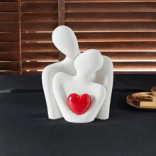 1件镀金心形抽象艺术摆件，情侣拥抱造型，适用于家居、卧室、办公室和学生空间，是春季、圣诞节装饰、收纳、婚礼装饰、家居装饰、珠宝收纳、派对装饰的理想礼物。 - 彩色 - 查看 13