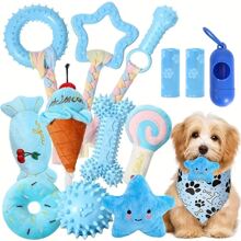 13pcs Cat/Dog Lover Gift And Dog/Cat Mom Love Pet Chew Toy Set: Puppy Teething Toys, Squeaky Toys, Poop Bag Holders And Dispenser, Suitable For Small Dog Lover And Dog Mom Loves, Various Shapes Satisfy Different Chewing Needs, Interactive Toy Accessories For Small Dog Lover And Dog Mom Loves