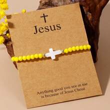 1PC/Casual Personalized/Minimalist Cross Pendant/Gold Bead, Colorful Bead Bracelet, Easter Limited Edition/Easter Card/Lucky Bracelet/Drawstring Design With Adjustable Length, Personalized Multifunctional Daily Accessory, Versatile, Gift For Family And Friends