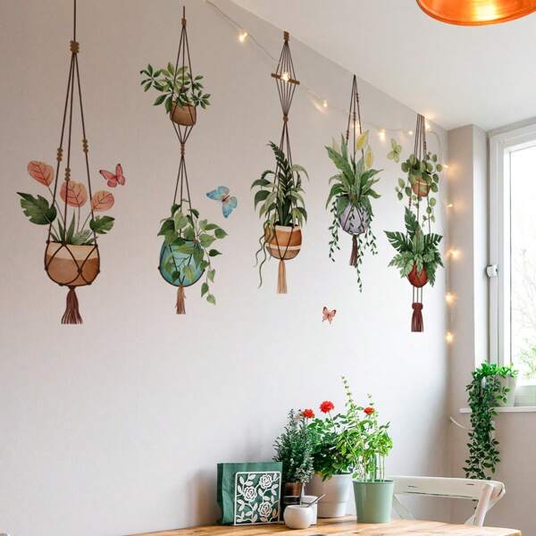 Adhesivo de pared con planta potted fresca, para sala de estar, dormitorio, pared de habitación del hogar, pegatina decorativa autoadhesiva de arte de pared, decoración de pared de dormitorio de 29.53*54.33 pulgadas, decoración de pared de sala de estar, papel tapiz, artículos de decoración del hogar, decoración de oficina, decoración personalizada.