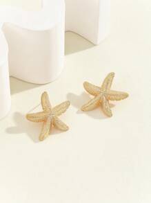 1 Pair Exaggerated Beach Style Starfish Earrings, Vintage Ocean Animal Fashion Eardrops, Suitable For Beach Holiday Wear - Yellow Gold - View 4