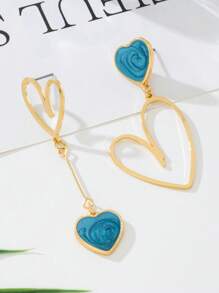 1 Pasang Anting Liontin Hati Logam Asimetris Modis, Hadiah untuk Ulang Tahun, Hari Jadi, Kencan - Biru - View 2