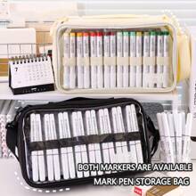 1 st. Grote capaciteit acryl marker pen opbergtas, houdt tot 64 pennen + schetsboek vast, meerlaagse handzame schoudertas met doorzichtig venster, multifunctionele kantoorbenodigdheden organizer, voor studenten