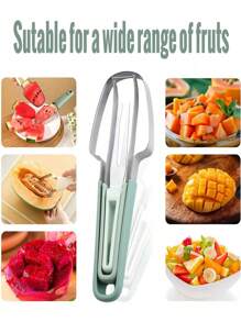 3 合 1 西瓜叉不锈钢切刀西瓜切片机多功能厨房切西瓜挖掘器水果工具 - 彩色 - 查看 11