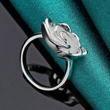 New 925 Sterling Silver Plated Flower Ring For Women, Elegant Fashion Party Gift, Student Charm Wedding Jewelry - Silver - View 3