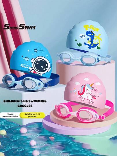 2副/套 儿童卡通泳镜，小镜框，防水防雾高清专业泳镜，男女通用，泳帽套装，潜水装备