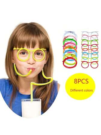8pcs/set Innovative & Fun Eyeglasses & Crazy Art Drift Party Glasses & Straws For Kids Party Gift Supplies, Made Of Food-grade Material