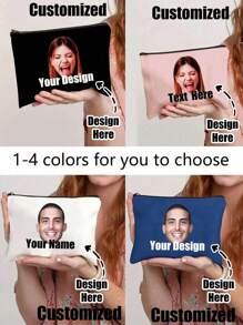 Custom Face Pouch Cosmetic Bag With Photo Picture Customized Friend's/Family's/Your Own Face-Personalized Photo Collage Tote Bag-Gift For Girlfriend/Wife, Valentines Gift, Customized Bag,Custom Print Tote With Photo Of Family Friend Pets