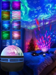 1pc Auroro Effects Projector Lamp, With LED Strip Lights Remote Control, Smart Galaxy Starry Sky Projector Lamp, Romantic Bedroom Decor, Valentine's Party Supply, LED, Wall-Mounted, USB-Powered