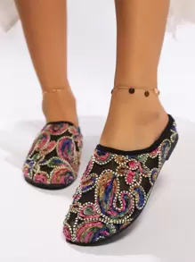 Lightweight Slip-On Flat Slippers For Women, Mesh Shoes Shiny Fashion Party Shoes Women's Casual Sandals For Indoor & Outdoor Wear