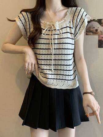 Wixra 法式钩针镂空花卉蕾丝边短袖短款上衣，时尚百搭柔软短款女士 T 恤，夏季