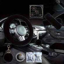 14 件/套粉色女神毛绒汽车内饰配件套件 - 适合，包括蓬松方向盘套和仿獭兔毛装饰，可爱的汽车配件 - 均碼 - 查看 10