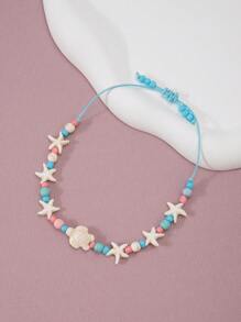 1pc Boho Style Starfish & Sea Turtle Beaded Anklet Bracelet For Girl - one-size - View 2