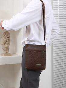 Men's PU Leather Crossbody Bag, Fashionable Brand Minimalist Small Square Shoulder Bag For Daily Business Sling Bag - Multicolor - View 6