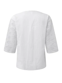 Blusa de encaje casual de verano para mujer, de unicolor, con escote en O y manga 3/4