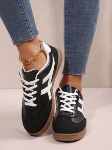 Zapatillas de moda con suela gruesa y blanda para niñas, zapatos deportivos casuales con cordones, versátil y antideslizante, adecuado para primavera y otoño - Negro - Ver 7