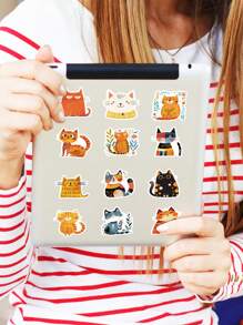 50pcs Cute Cartoon Cat Stickers - DIY Decoration, PVC Stickers, Suitable For DIY Scrapbook, Laptop, Water Bottle, Etc. - Reusable, Assorted Shapes And Colors, Perfect For Spring And Summer