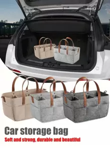 1pc Multipurpose Felt Car Trunk Storage Bag, Fiber Material, Car Storage Bag With Handle, Dust And Moisture Resistant, Practical Car Accessories