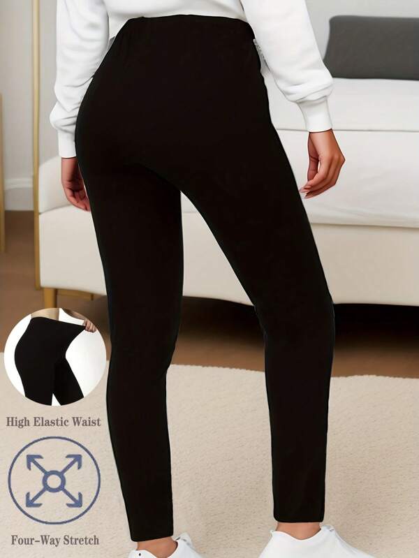 Leggings noirs skinny stretch pour femmes, pantalon de yoga unicolore, collants respirants et confortables de maintien, taille élastique, résistant aux fentes, pour le sport, le loisir, l'extérieur, le port quotidien, longueur 7/8