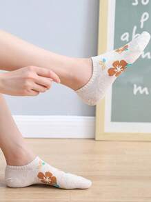 4 Pairs Random Women's Cute Floral Patterned Comfortable Versatile Ankle Socks, Ins Style