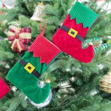 1 stuk, kerst mini-kousen, kerst mini-sokken, kerstversiering, kerstversiering, 6 stuks kerst mini-kousen, bordeauxrood, groen